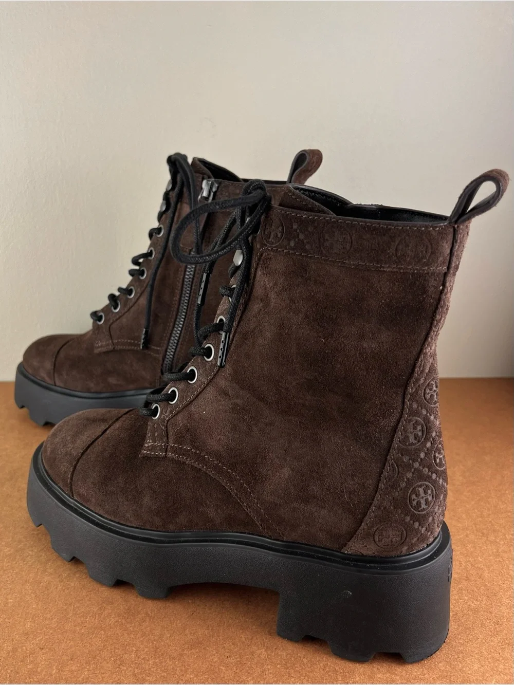 TORY BURCH BROWN SUEDE COMBAT BOOTS